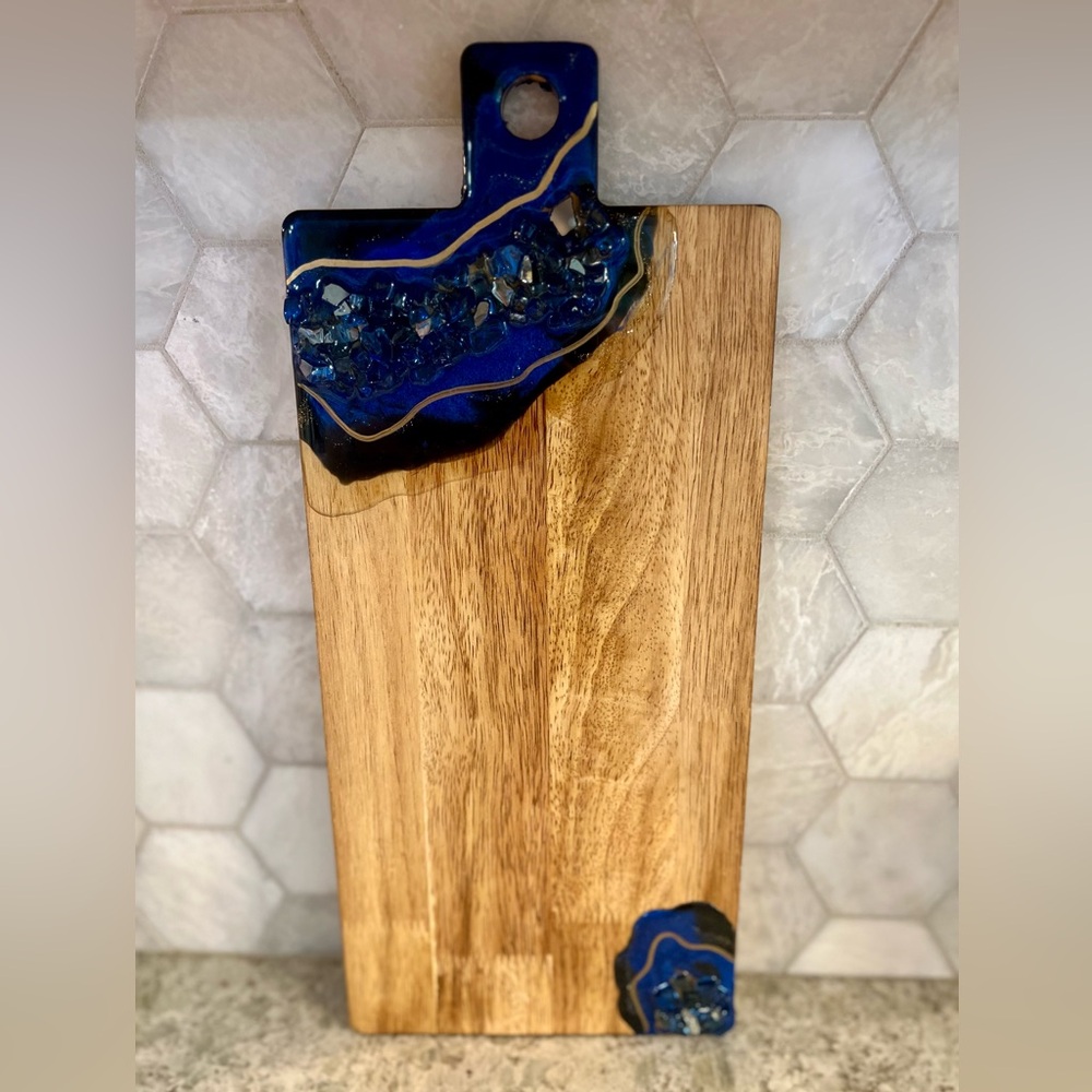 Wooden Cutting Board with Blue Resin Design